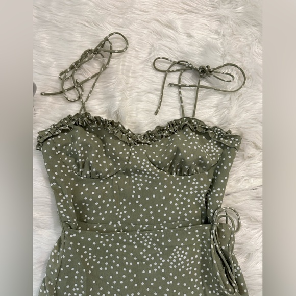 Zaful Olive Polka Dot Ruffle Top - Picture 2 of 5